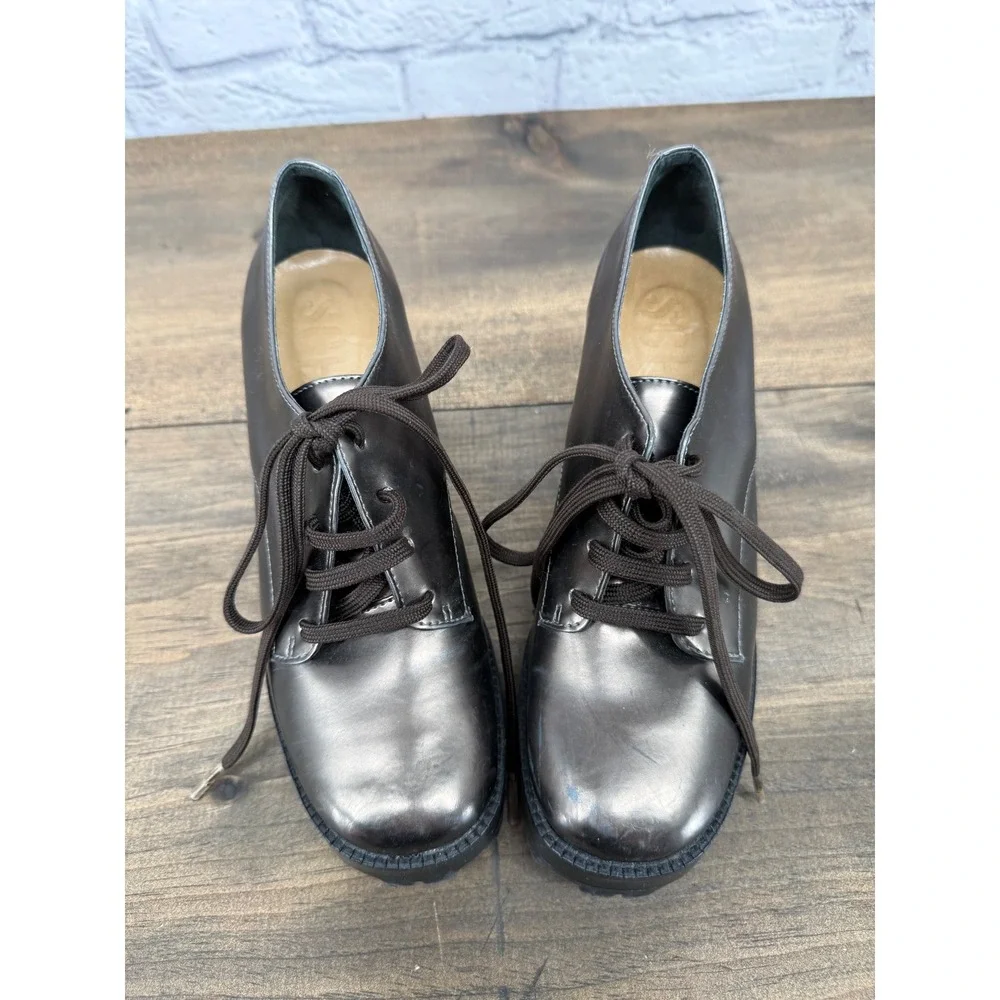 Schutz Metallic Platform Heels Womens 37 Bronze Lace Up Lug Sole Chunky Y2K